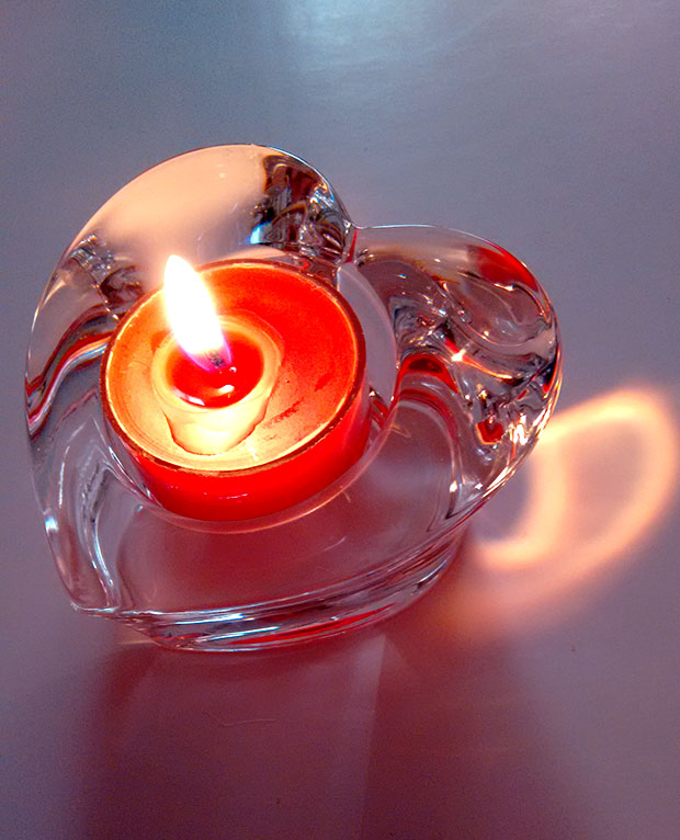 crystal heart candle